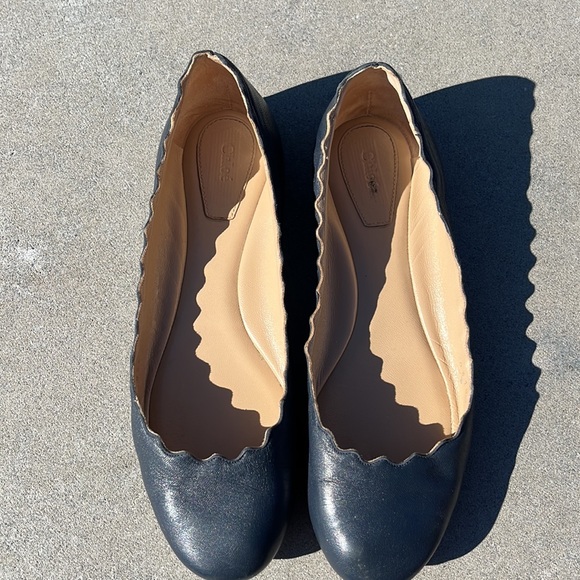 Chloe Lauren Scalloped Ballet Flats - Navy size 36 - Picture 2 of 5